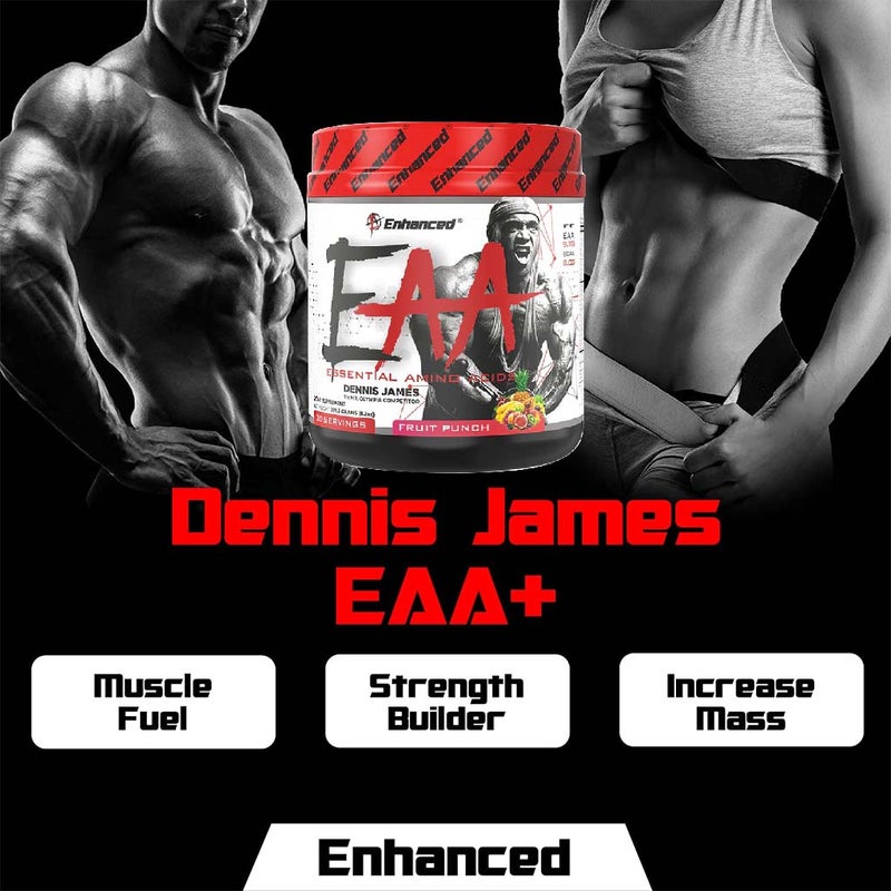Enhanced Labs Dennis James’ EAA Essential Amino Acids & BCAA, Mass & Strength Builder Formula, Fruit Punch 230g