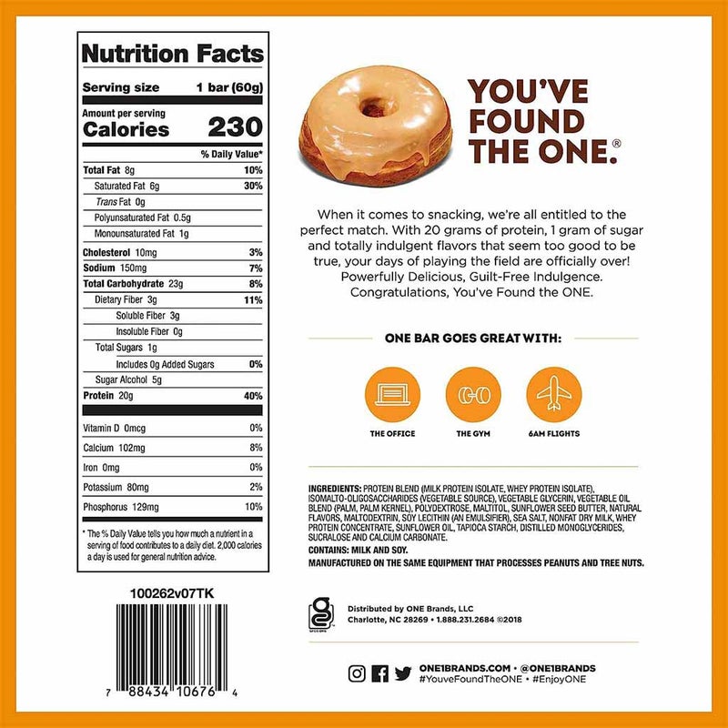 One Bar Gluten Free Protein Rich Maple Glazed Donut Flavored Protein Bar 60g