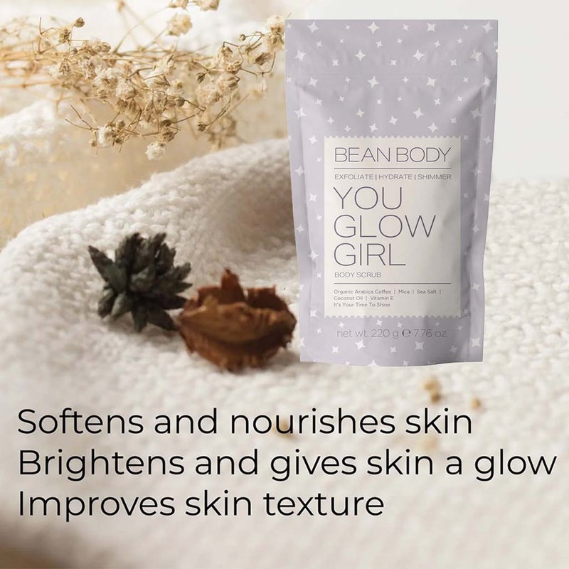 BeanBody You Glow Girl Shimmer Exfoliating Body Scrub With Coffee & Hyaluronic Acid 220g