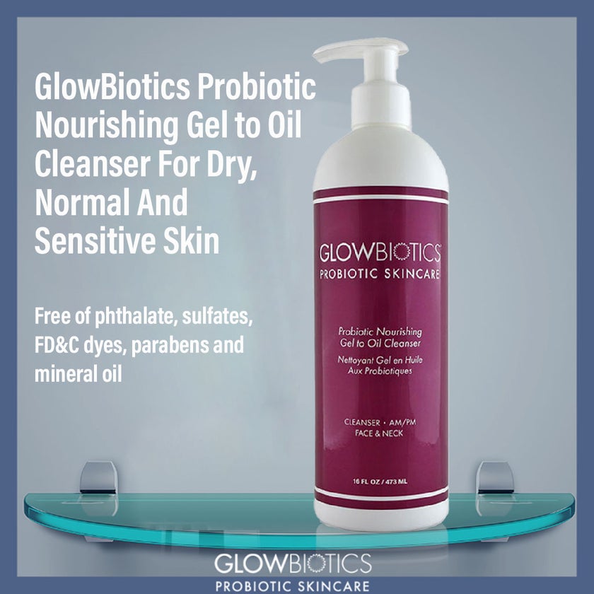 GlowBiotics Probiotic Nourishing Gel to Oil Face Cleanser For Dry, Normal & Sensitive Skin 473ml