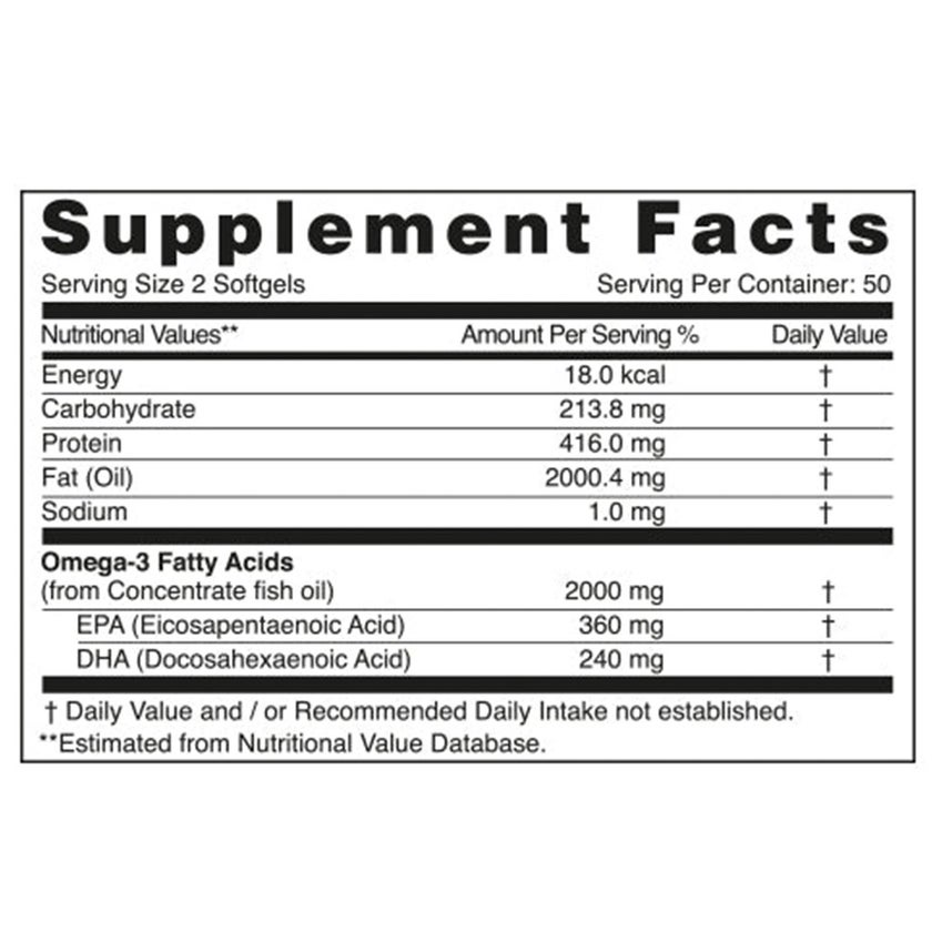 Natural Fervor Omega 3 Omega 3 2000mg Per Serving Fish Oil Supplement Softgels, Pack of 100's