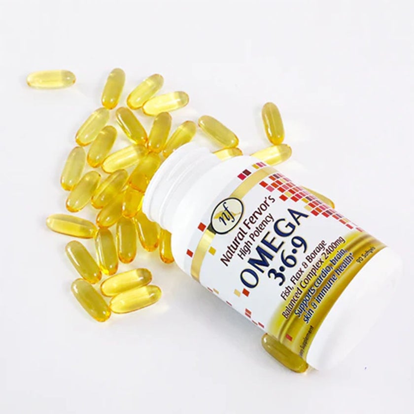 Natural Fervor Omega 3 6 9 Flaxseed Oil, Borage Seed Oil, Fish Oil Supplement Softgels, Pack of 90's
