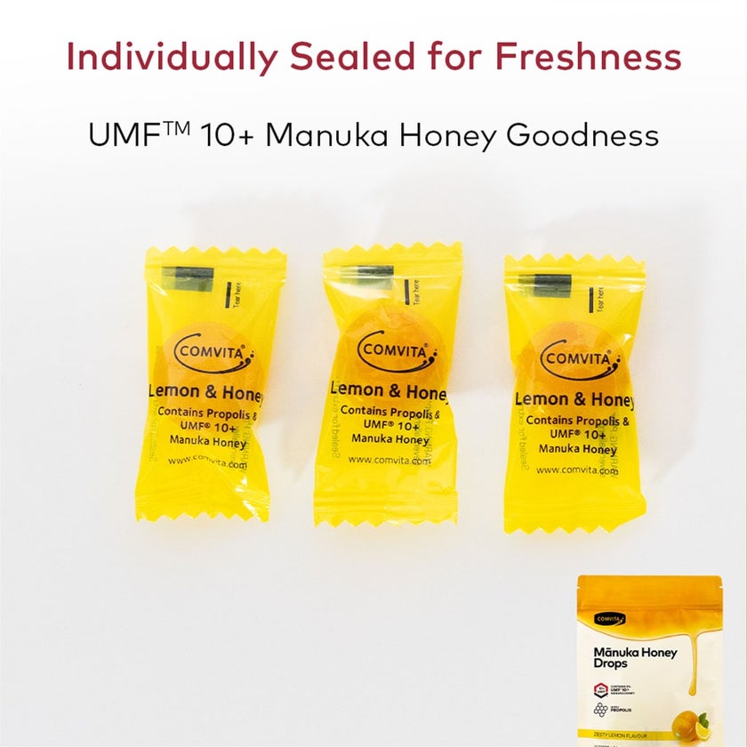 Comvita Soothing Manuka Honey Lozenges, Zesty Lemon Flavor, Pack of 12's