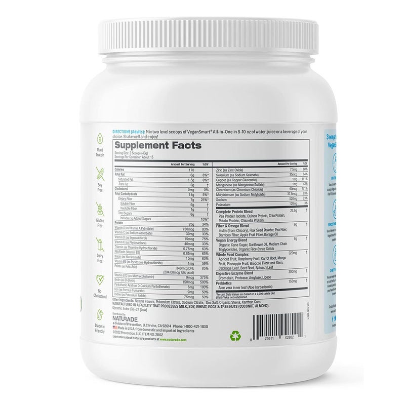 Naturade VeganSmart All-in-One Nutritional Shake Powder, Vanilla Flavor, 15 Servings - 645g