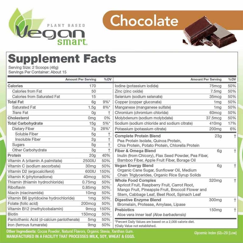 Naturade VeganSmart All-in-One Nutritional Shake Powder, Chocolate Flavor, 15 Servings - 690g