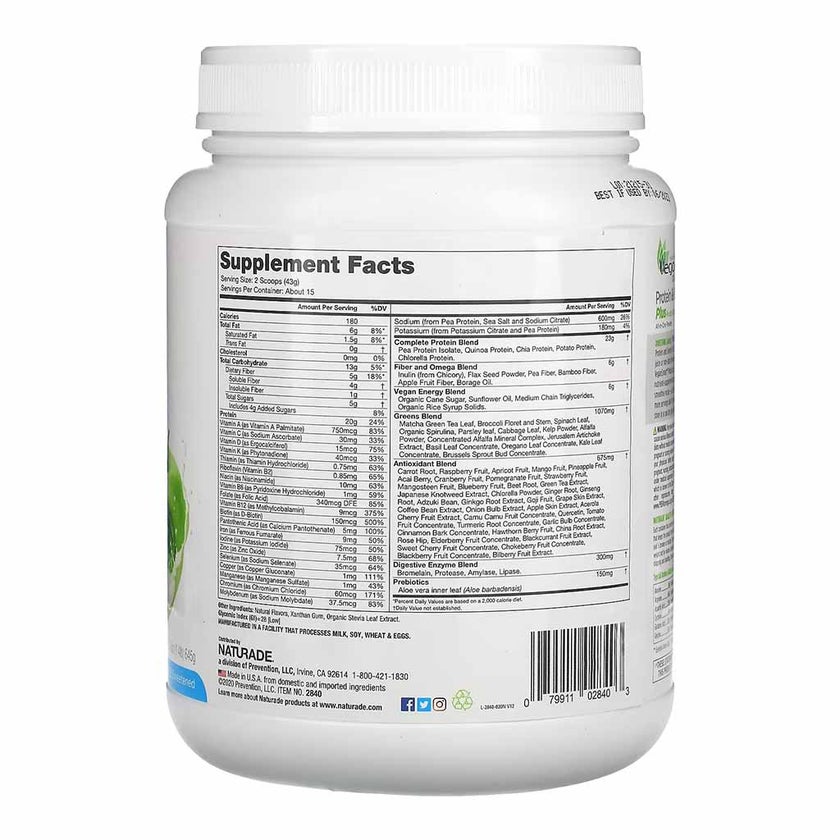 Naturade VeganSmart Protein & Greens Vegan Shake Vanilla Crème All in One Powder 15 Servings, 645g