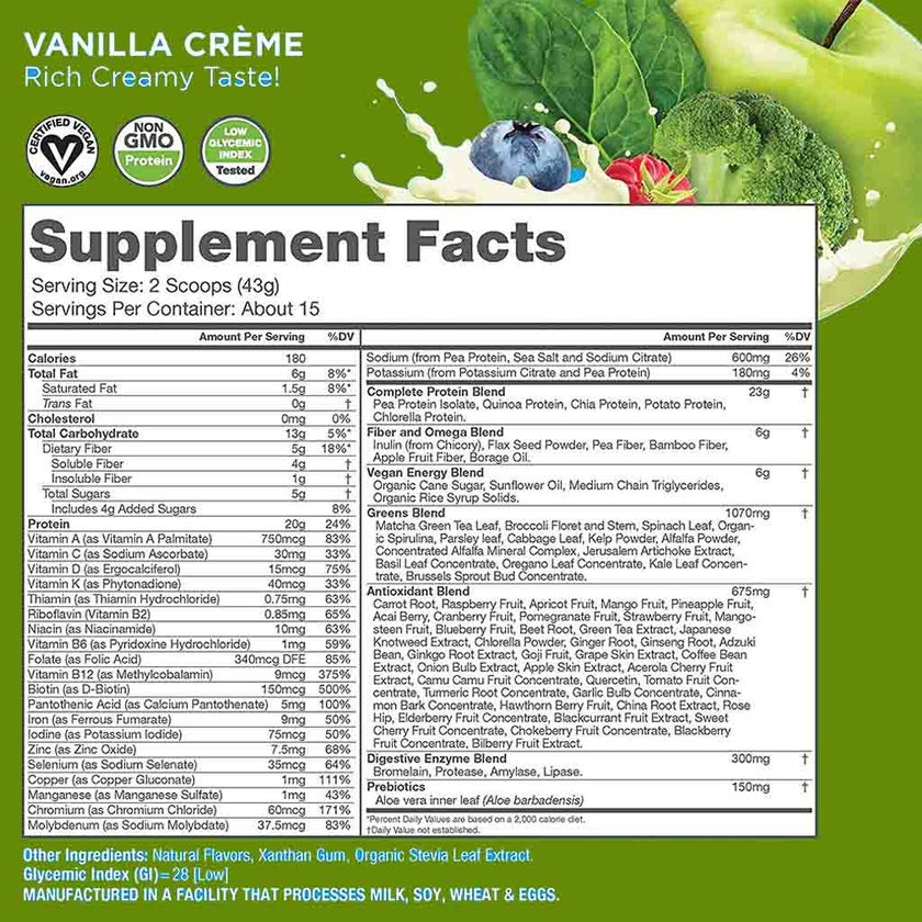 Naturade VeganSmart Protein & Greens Vegan Shake Vanilla Crème All in One Powder 15 Servings, 645g