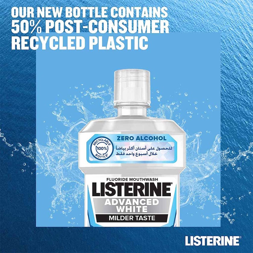 Listerine Advanced White Mouthwash With Zero Alcohol, Milder Taste, Spearmint Flavor, 500ml
