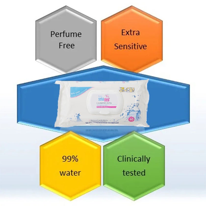 Sebamed Baby Cleansing Wipes With 99% Water For Delicate Skin, Pack of 60's