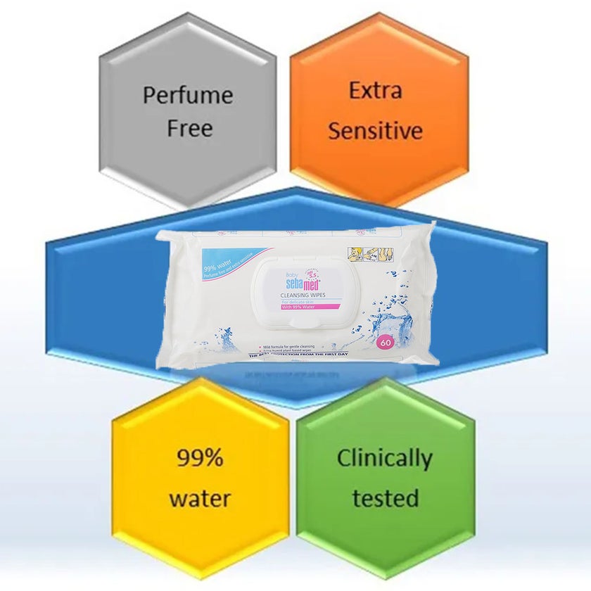 Sebamed Baby Cleansing Wipes With 99% Water For Delicate Skin, Promo Pack of 4 x 60's