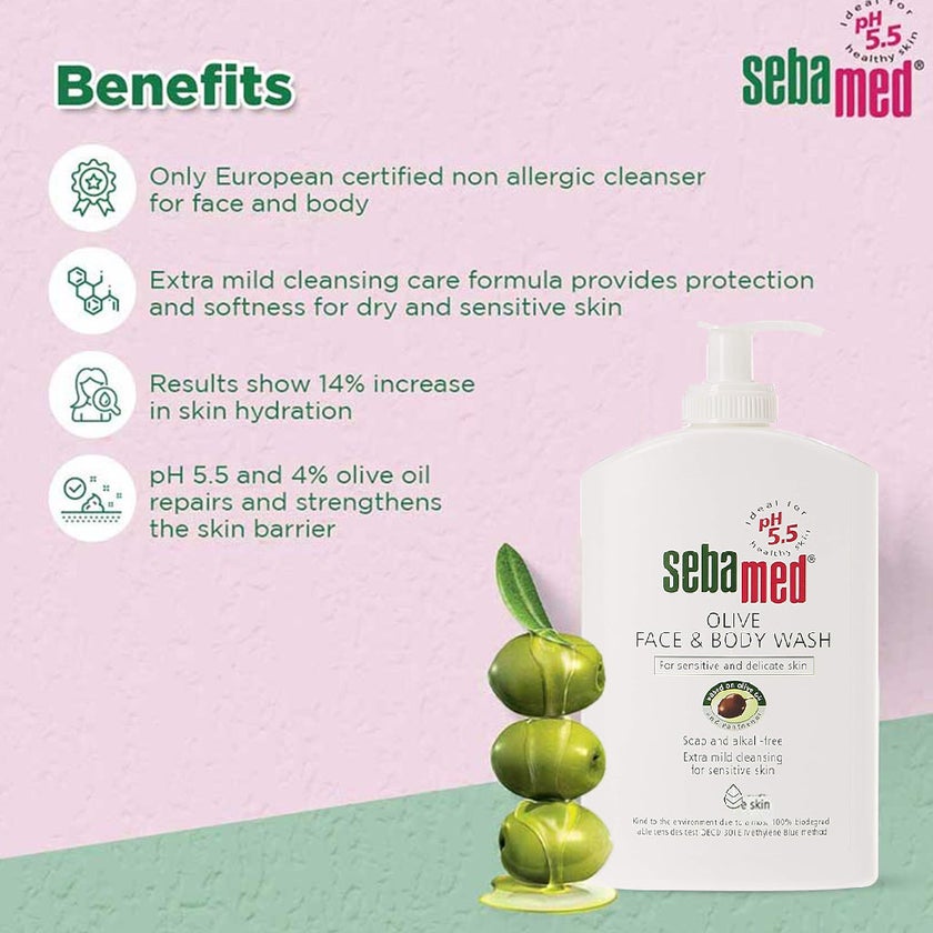 Sebamed Olive Face And Body Wash For Sensitive & Dry Skin, Soap-Free 400ml