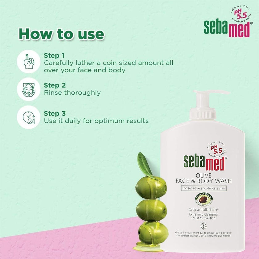 Sebamed Olive Face And Body Wash For Sensitive & Dry Skin, Soap-Free 400ml