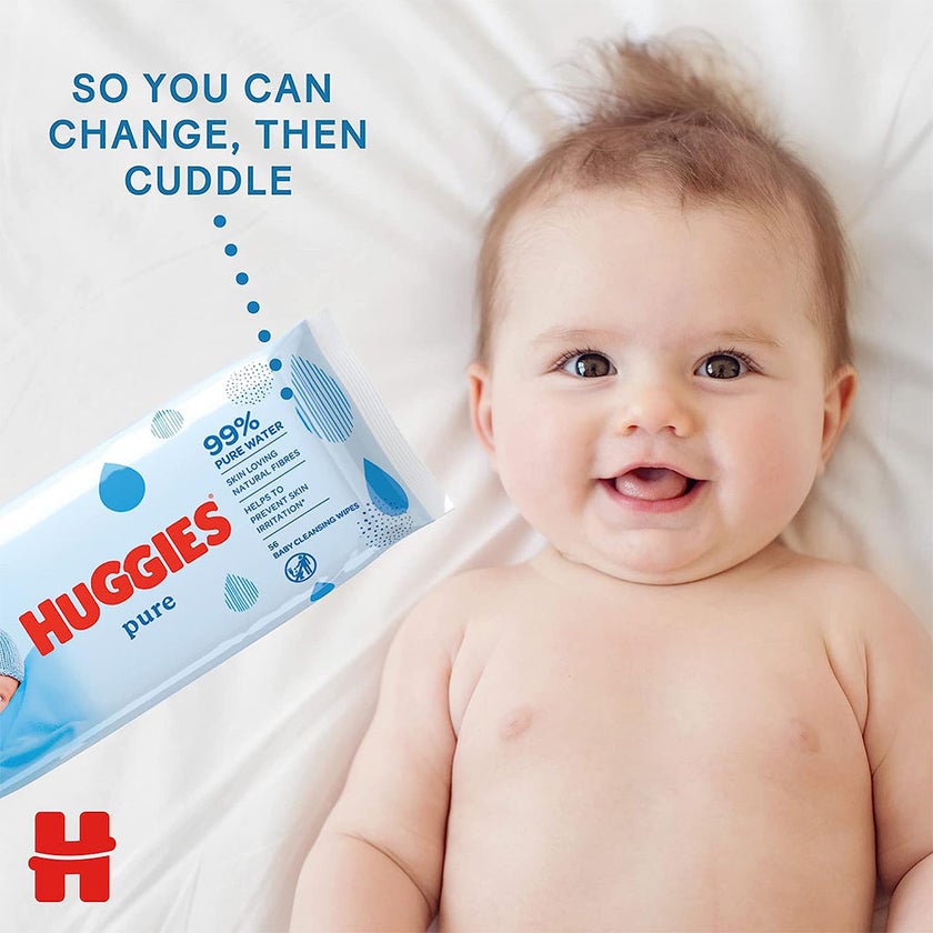 Huggies Pure Cleansing Baby Wet Wipes, Pack of 56's