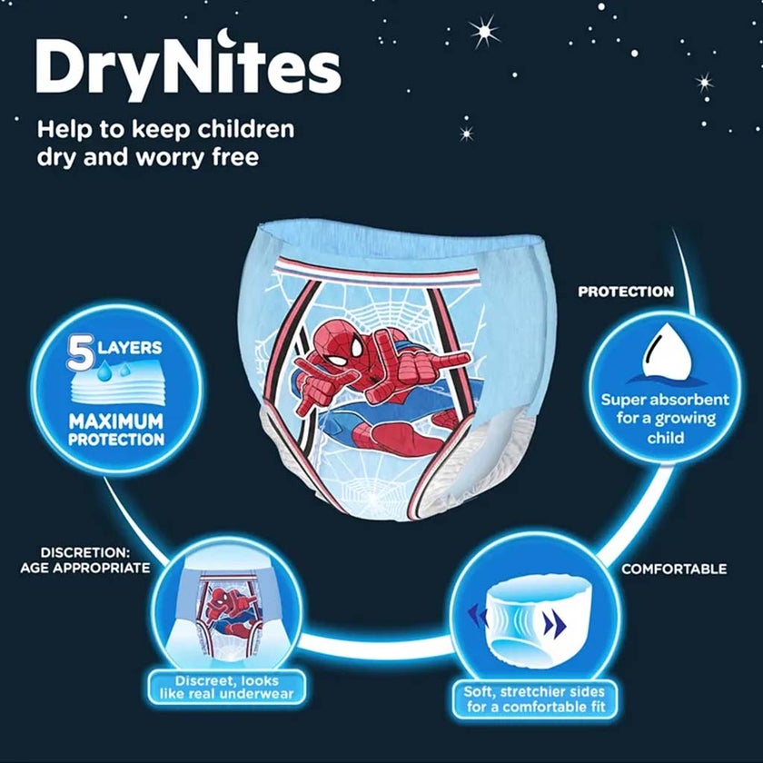 Huggies DryNites Pyjama Pants, 3-5 Years, 16-23Kg, Bed Wetting Diapers For Boys, Jumbo Pack of 16's