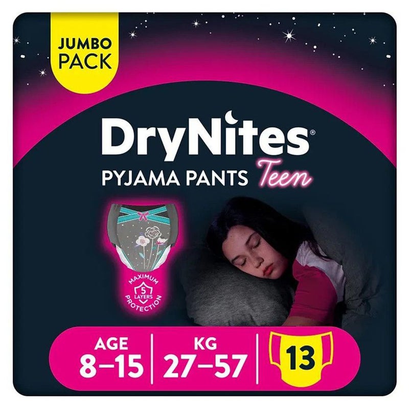 Huggies DryNites Pyjama Pants, 8-15 Years, 27-57Kg, Bed Wetting Diapers For Girls, Jumbo Pack of 13's