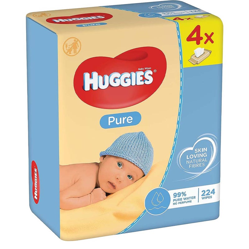 Huggies Pure Cleansing Baby Wet Wipes, Promo Pack of 224's