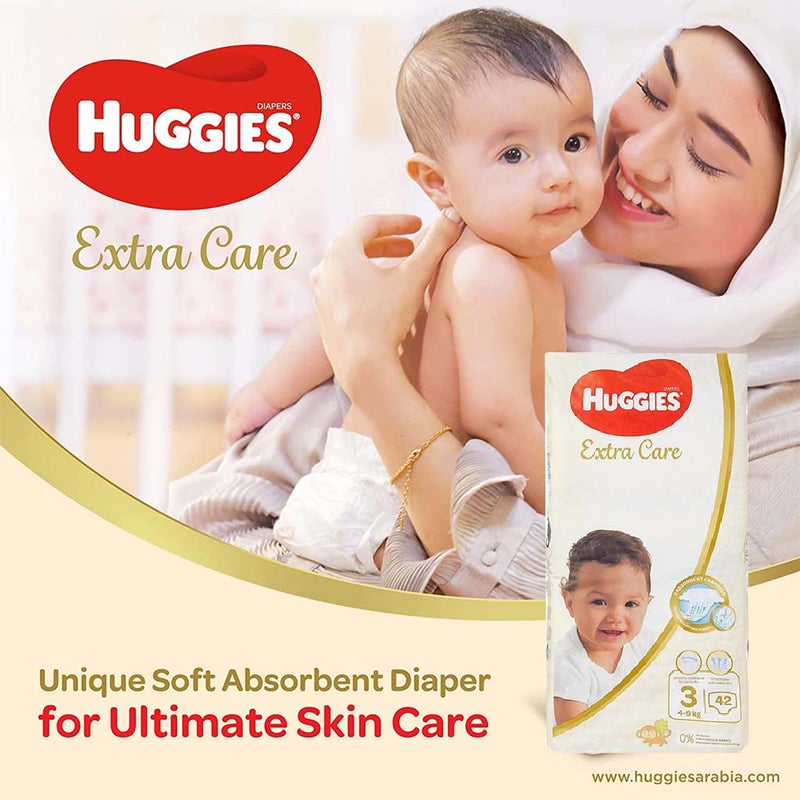 Huggies Extra Care Baby Diapers, Size 3, For 4 - 9kg Baby, Pack of 42's