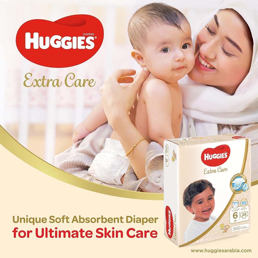 Huggies Extra Care Baby Diapers, Size 6, For 15+kg Baby, Pack of 28's
