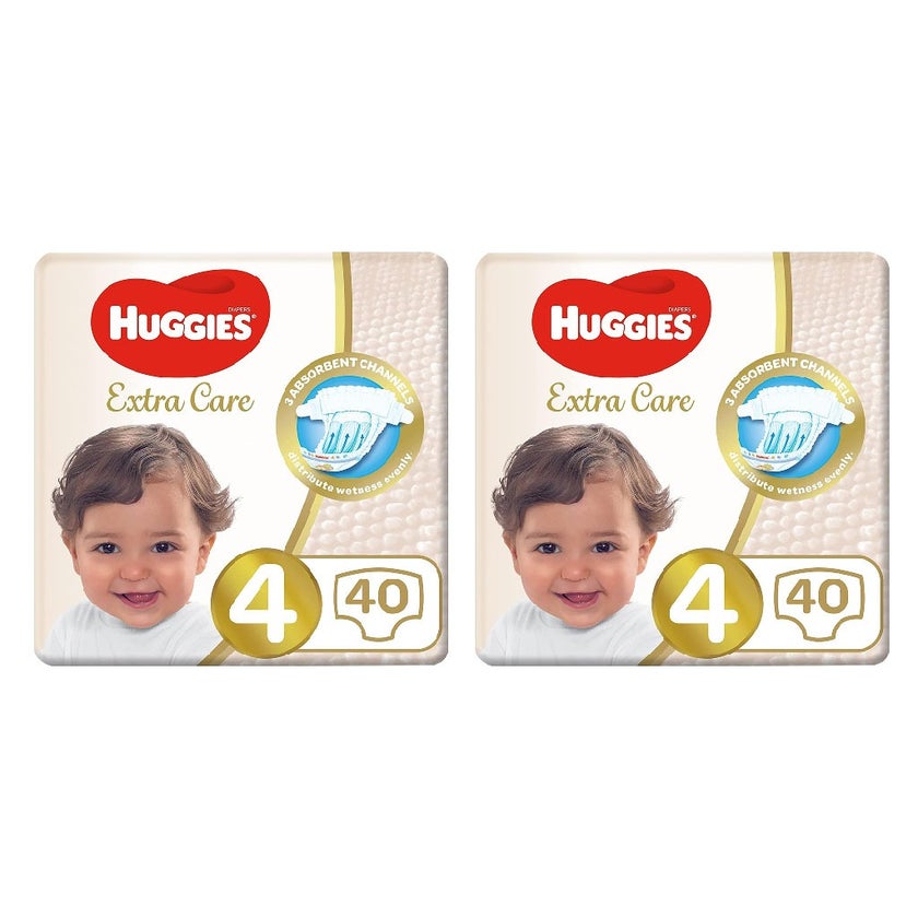 Huggies Extra Care Baby Diapers, Size 4, For 8-14kg Baby, Promo Pack of 2 x 40's
