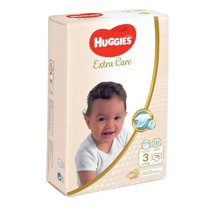 Huggies Extra Care Baby Diapers, Size 3, For 4 - 9kg Baby, Pack of 76's