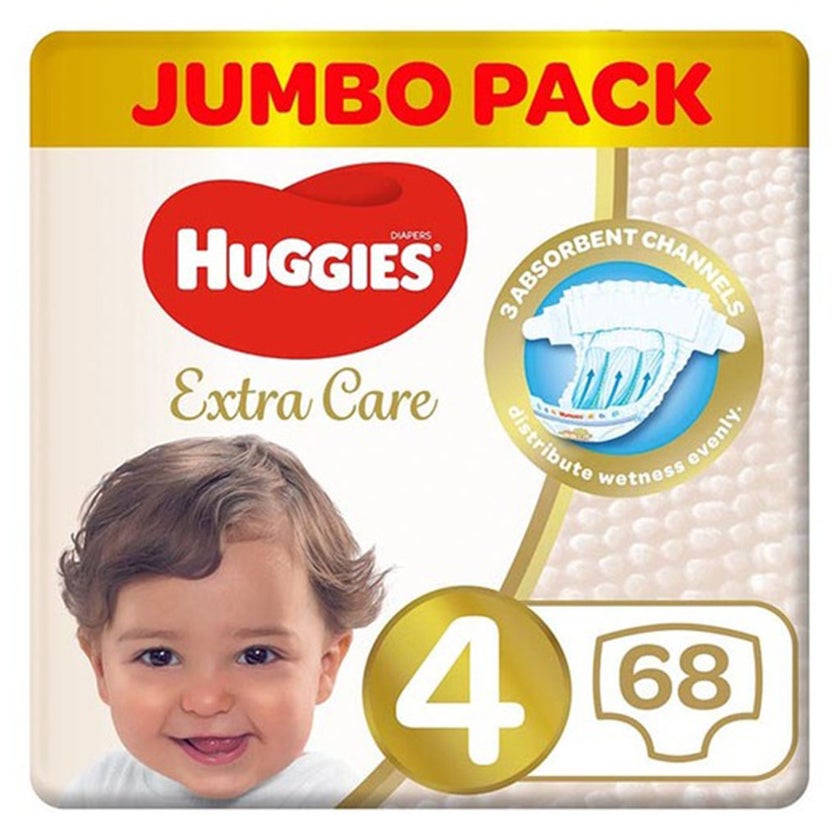 Huggies Extra Care Baby Diapers, Size 4, For 8-14kg Baby, Pack of 68's