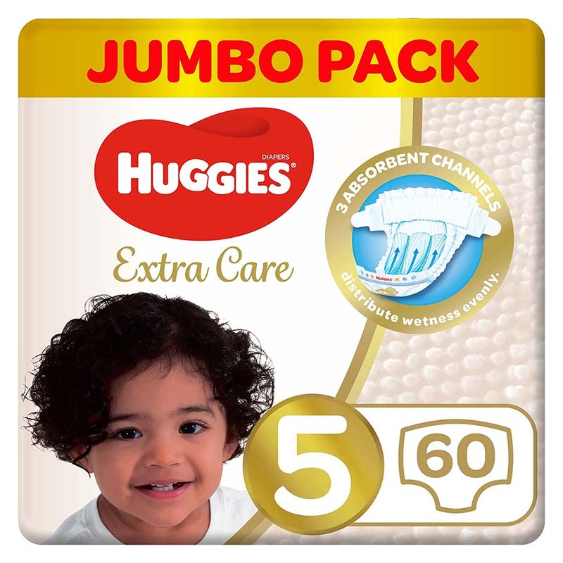 Huggies Extra Care Diapers, Size 5, For 12 -22 kg Baby, Pack of 60's