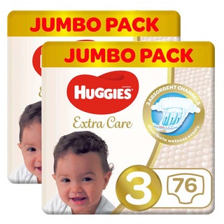 Huggies Extra Care Baby Diapers, Size 3, For 4-9Kg, Promo Jumbo Pack of 2 x 76's