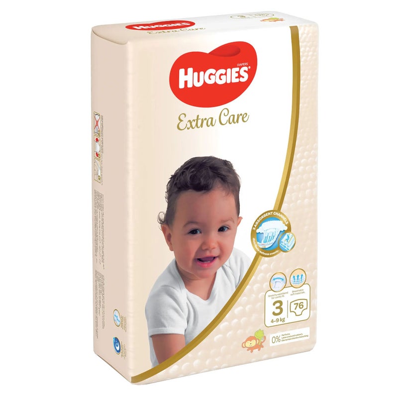 Huggies Extra Care Baby Diapers, Size 3, For 4-9Kg, Promo Jumbo Pack of 2 x 76's