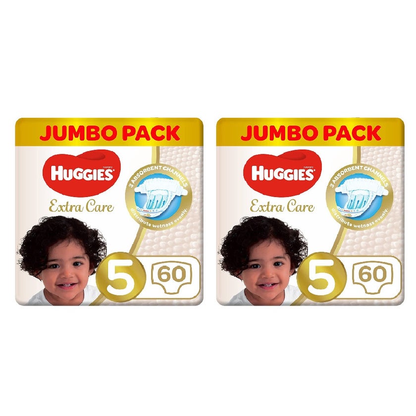 Huggies Extra Care Baby Diapers, Size 5, For 12-22Kg, Promo Jumbo Pack of 2 x 60's