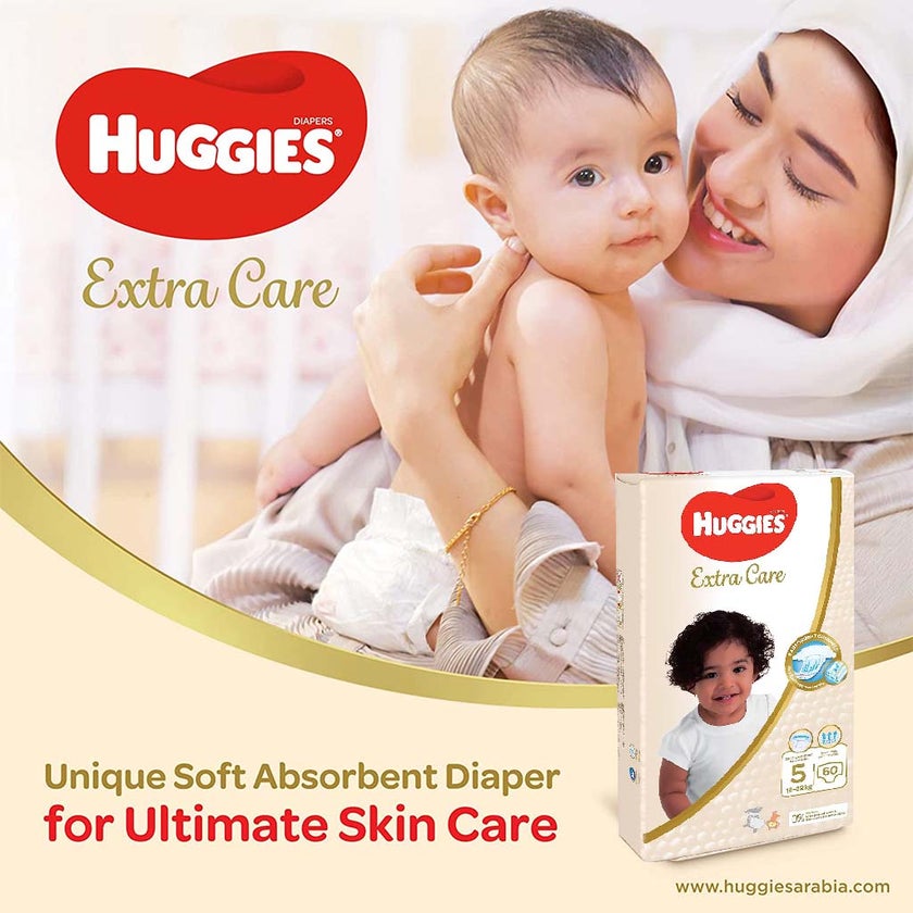 Huggies Extra Care Baby Diapers, Size 5, For 12-22Kg, Promo Jumbo Pack of 2 x 60's