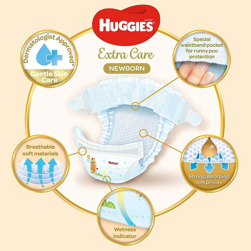 Huggies Extra Care Newborn Diapers, Size 1, 1-5Kg, Promo Jumbo Pack of 2 x 64's