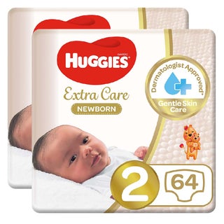 Huggies Extra Care Newborn Diapers, Size 2, 4-6Kg, Promo Jumbo Pack of 2 x 64's