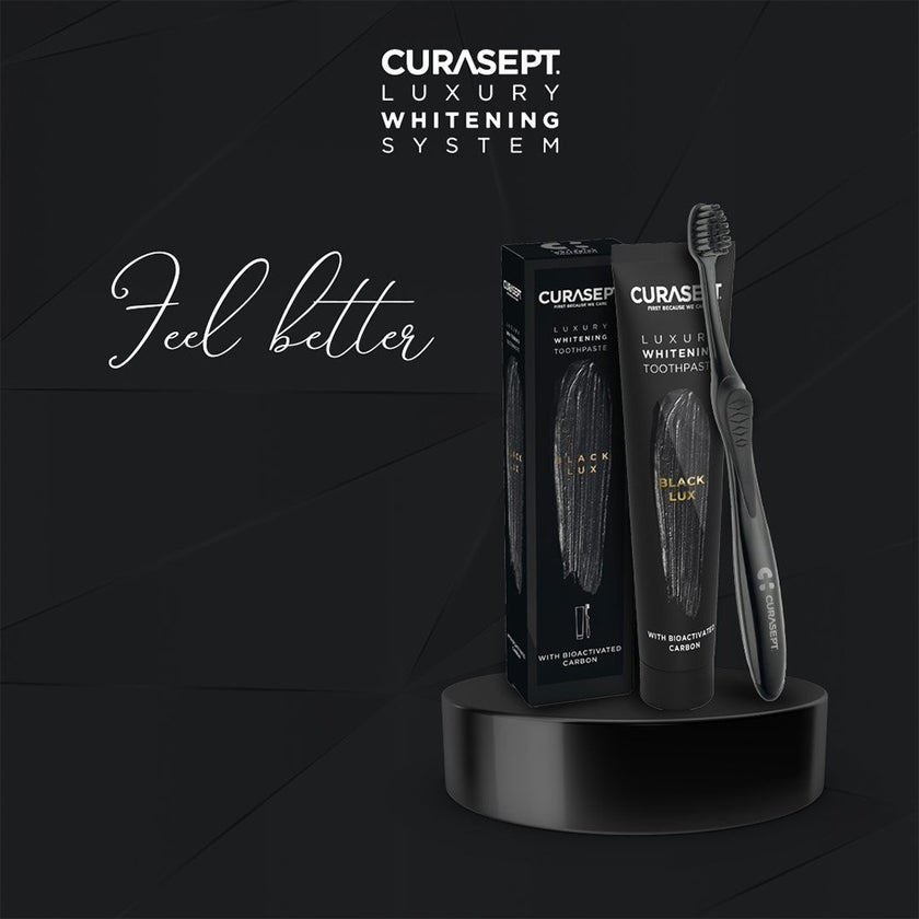 Curasept Black Luxury Whitening Toothpaste With Activated Carbon 75ml + Curasept Whitening Toothbrush, Pack of 2 pieces