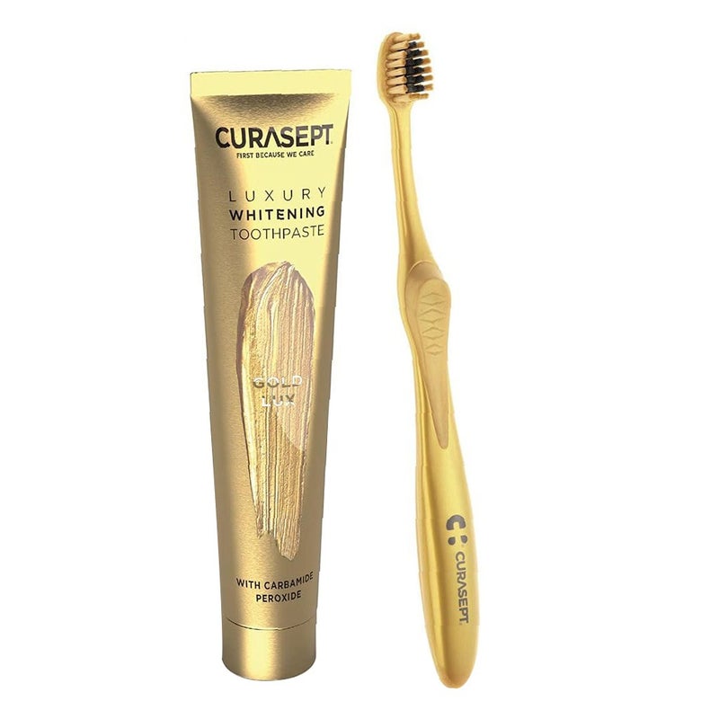 Curasept Gold Lux Luxury Whitening Toothpaste 75ml + Curasept Whitening Toothbrush, Pack of 2 pieces