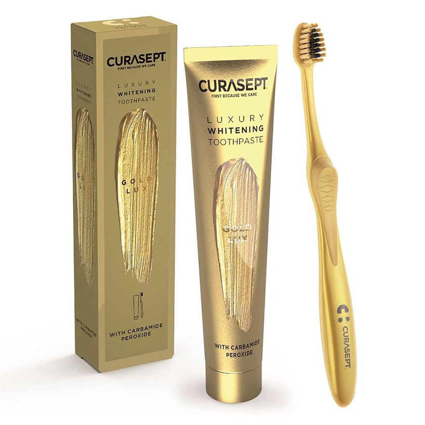 Curasept Gold Lux Luxury Whitening Toothpaste 75ml + Curasept Whitening Toothbrush, Pack of 2 pieces