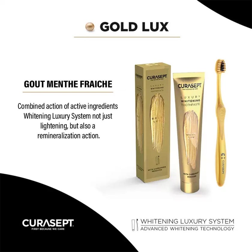 Curasept Gold Lux Luxury Whitening Toothpaste 75ml + Curasept Whitening Toothbrush, Pack of 2 pieces
