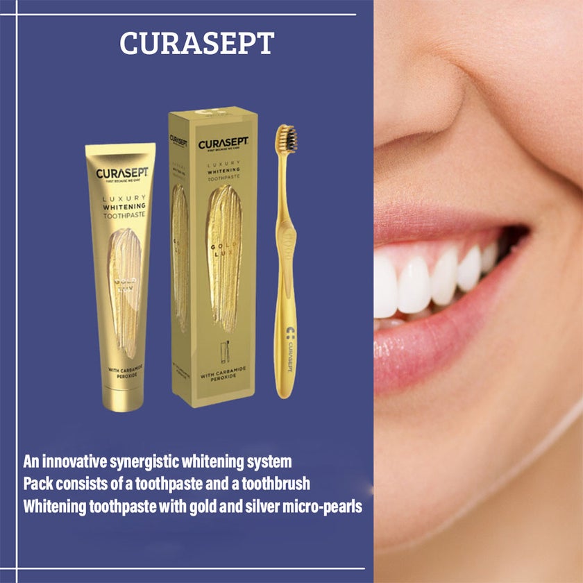 Curasept Gold Lux Luxury Whitening Toothpaste 75ml + Curasept Whitening Toothbrush, Pack of 2 pieces