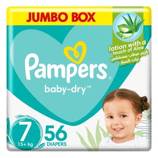 Pampers Baby-Dry Baby Diapers With Aloe Vera, Size 7, 15+Kg, Jumbo Pack of 56's
