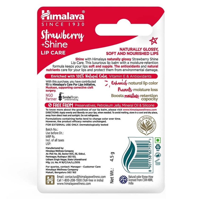 Himalaya Strawberry Shine Lip Balm For Dry Chapped Lips 4.5g