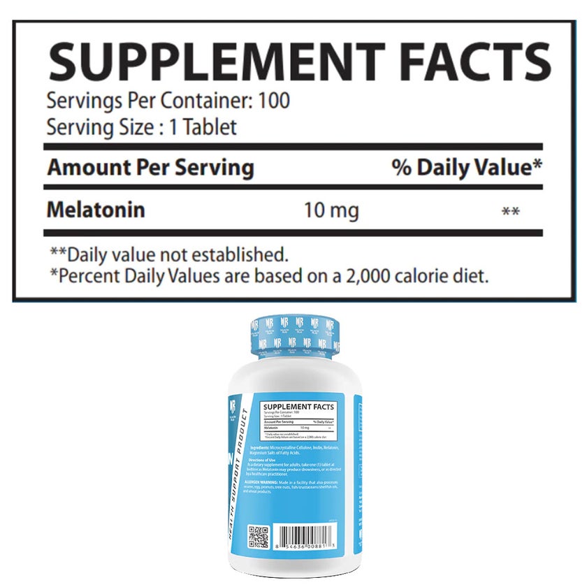 Muscle Rulz 10mg Melatonin Tablets, Pack of 100's