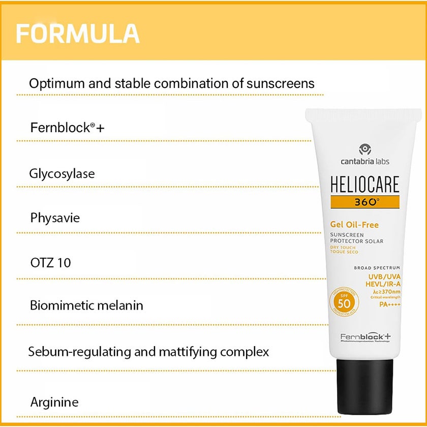 Heliocare 360° Gel Oil-Free Broad Spectrum Sunscreen Dry Touch With SPF 50 & PA++++ 50ml