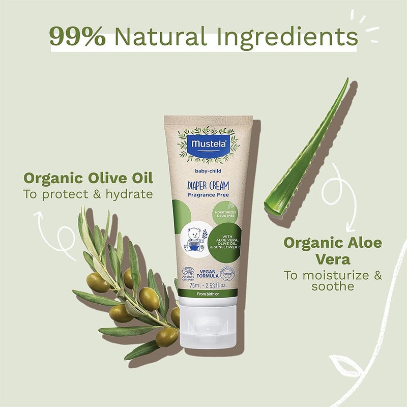 Mustela Bio Organic Moisturizing & Soothing Fragrance-Free Baby Diaper Cream 75ml
