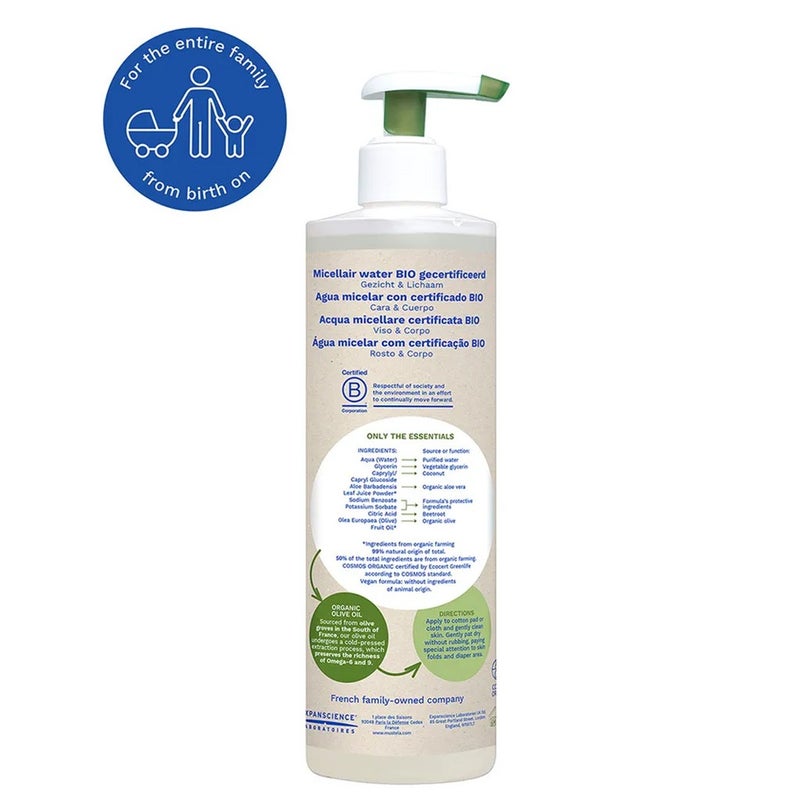 Mustela Bio Organic No Rinse Cleansing Micellar Water For Face And Body 400ml