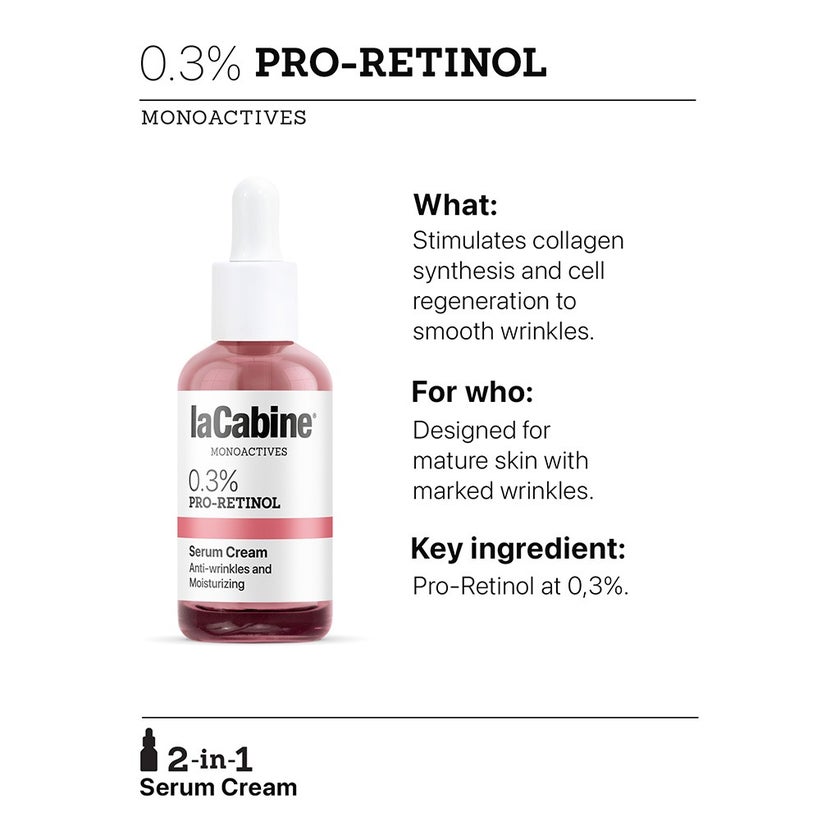 LaCabine Monoactives 0.3% Pro-Retinol Anti-Wrinkle Serum Cream For All Skin Types 30ml