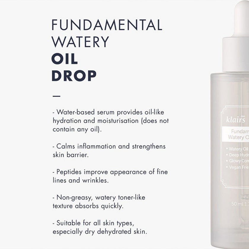 Dear Klairs Fundamental Deep Hydration Watery Oil Drop Serum With Antioxidants 50ml