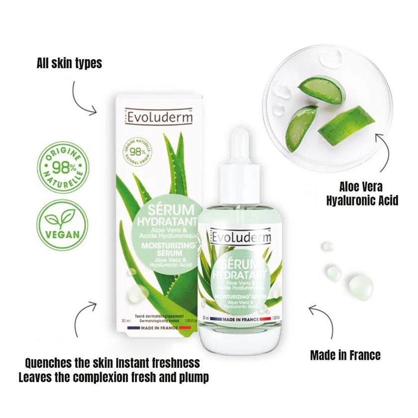 Evoluderm Moisturizing Face Serum With Aloe Vera & Hyaluronic Acid For Skin Hydration 30ml
