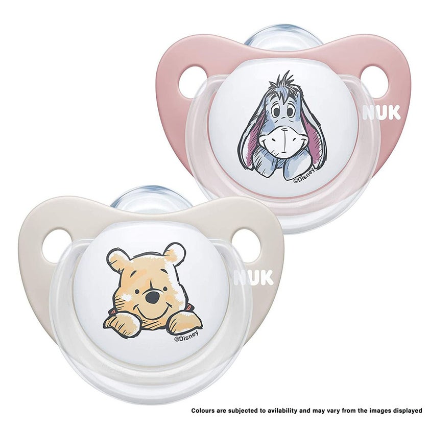 NUK Disney Winnie The Pooh Trendline Silicone Soother For 0-6 Months Baby, Assorted Pack of 2's