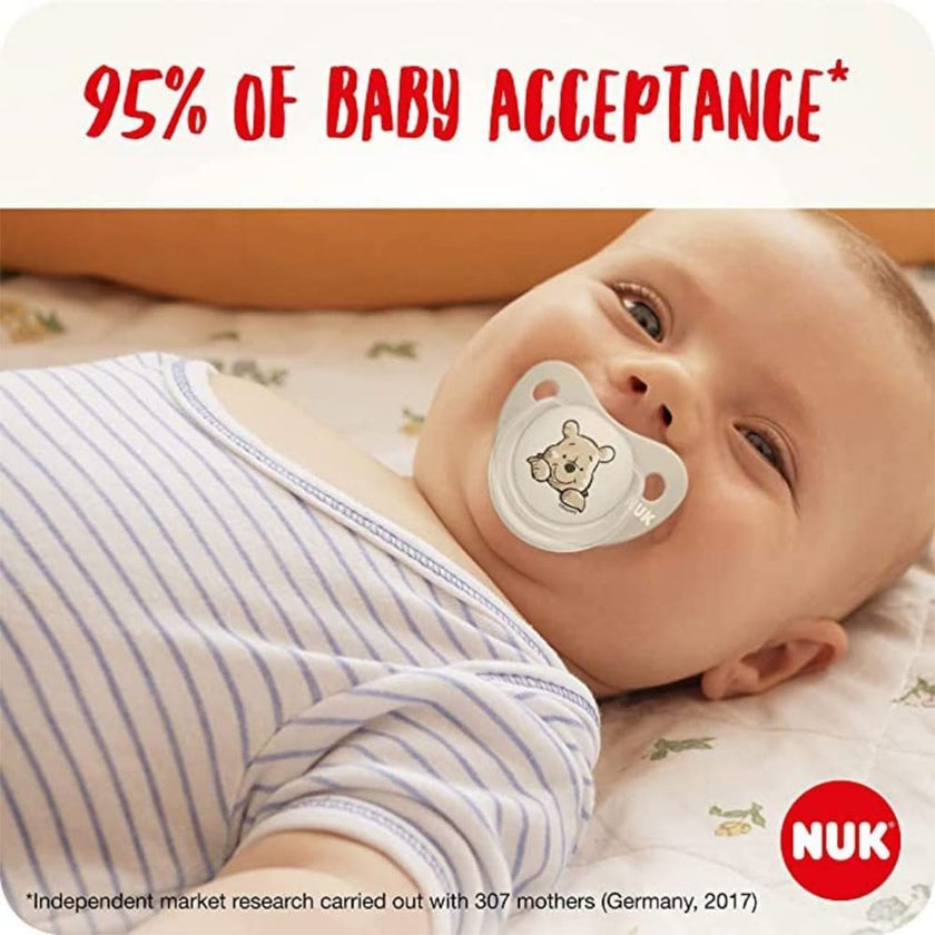 NUK Disney Winnie The Pooh Trendline Silicone Soother For 0-6 Months Baby, Assorted Pack of 2's