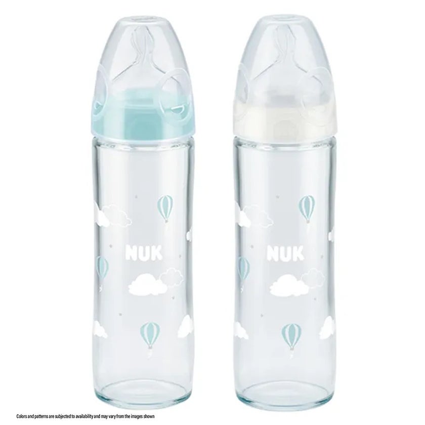 Nuk First Choice+ New Classic 240ml Baby Feeding Glass Bottle With Teat, Assorted Pack of
