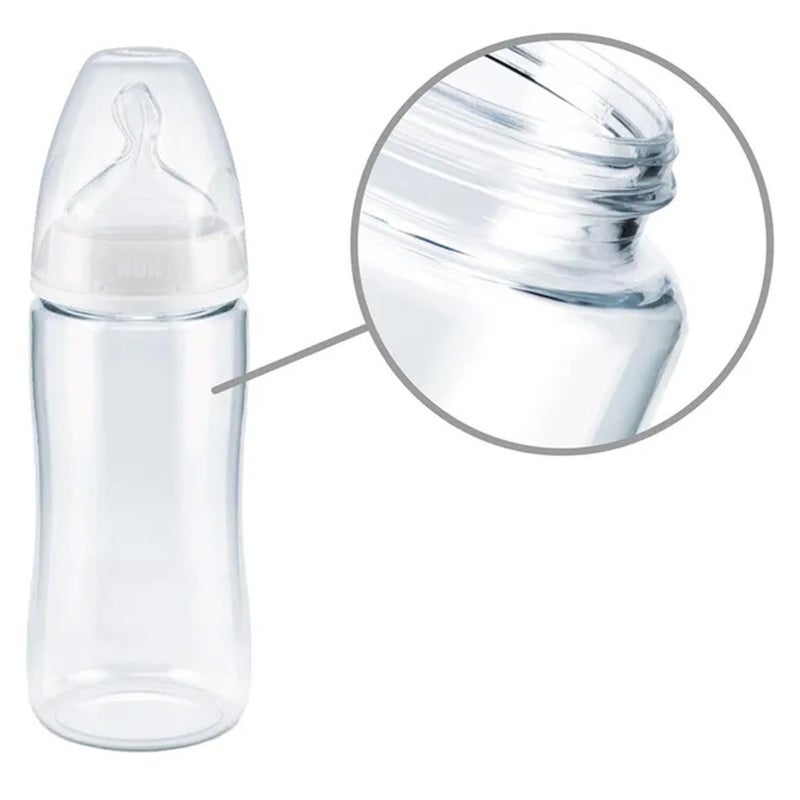 Nuk First Choice+ New Classic 240ml Baby Feeding Glass Bottle With Teat, Assorted Pack of 1's